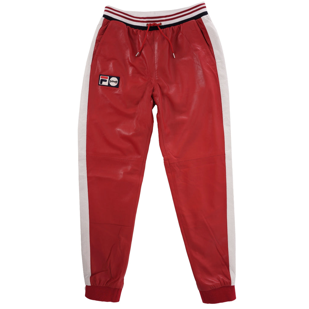 Fila x Schott NYC Luigi Leather Track Pants - Red