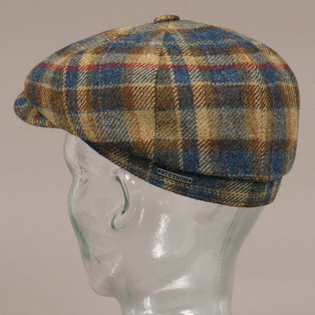 Hat Check Stetson Hats Wool Check Hatteras Cap - Blue Check – Stuarts London