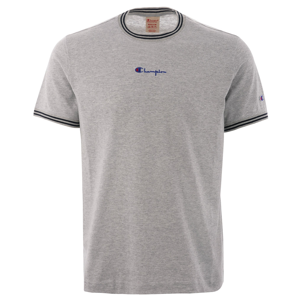 Champion Striped Ringer Small Script T-Shirt - Grey