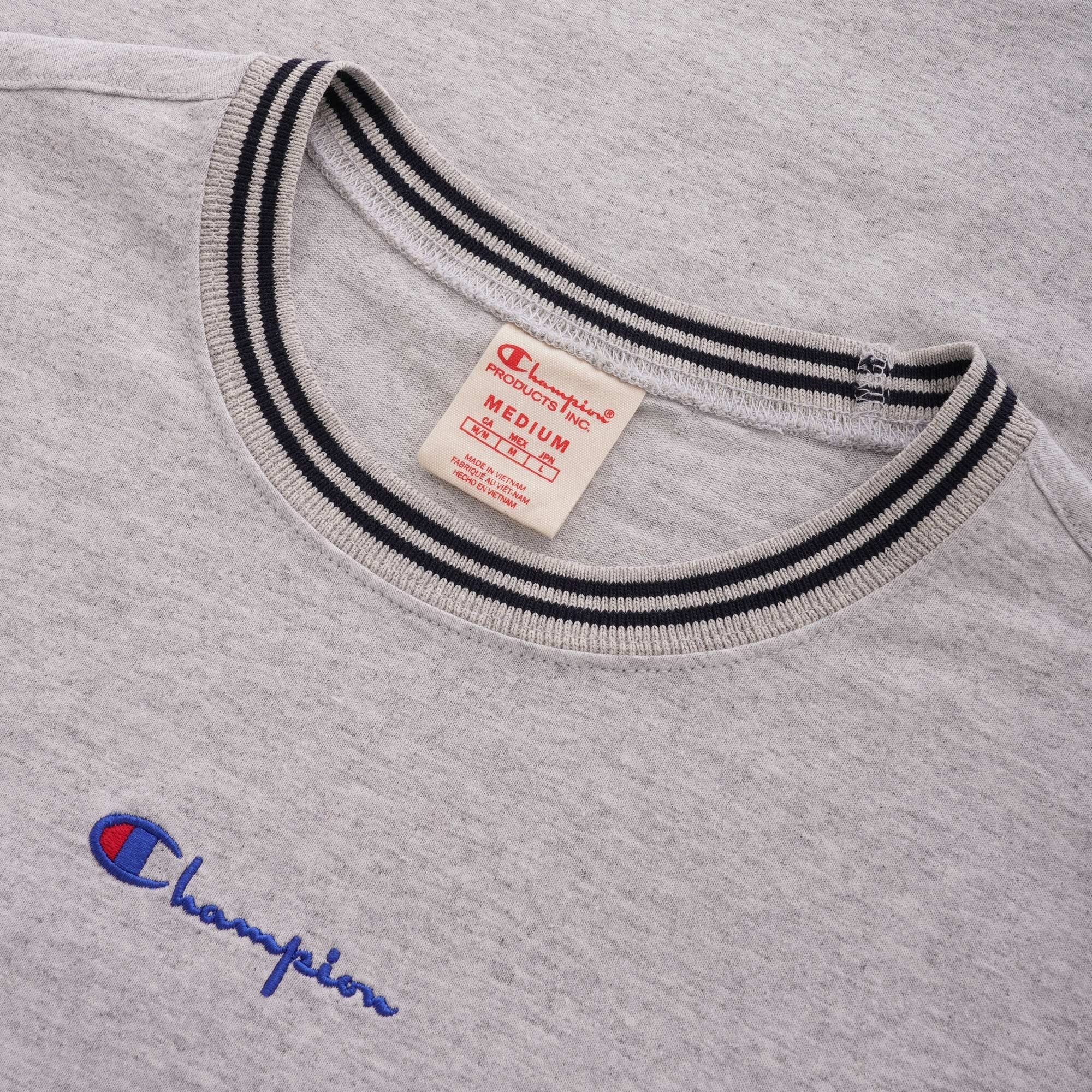Champion Striped Ringer Small Script T-Shirt - Grey
