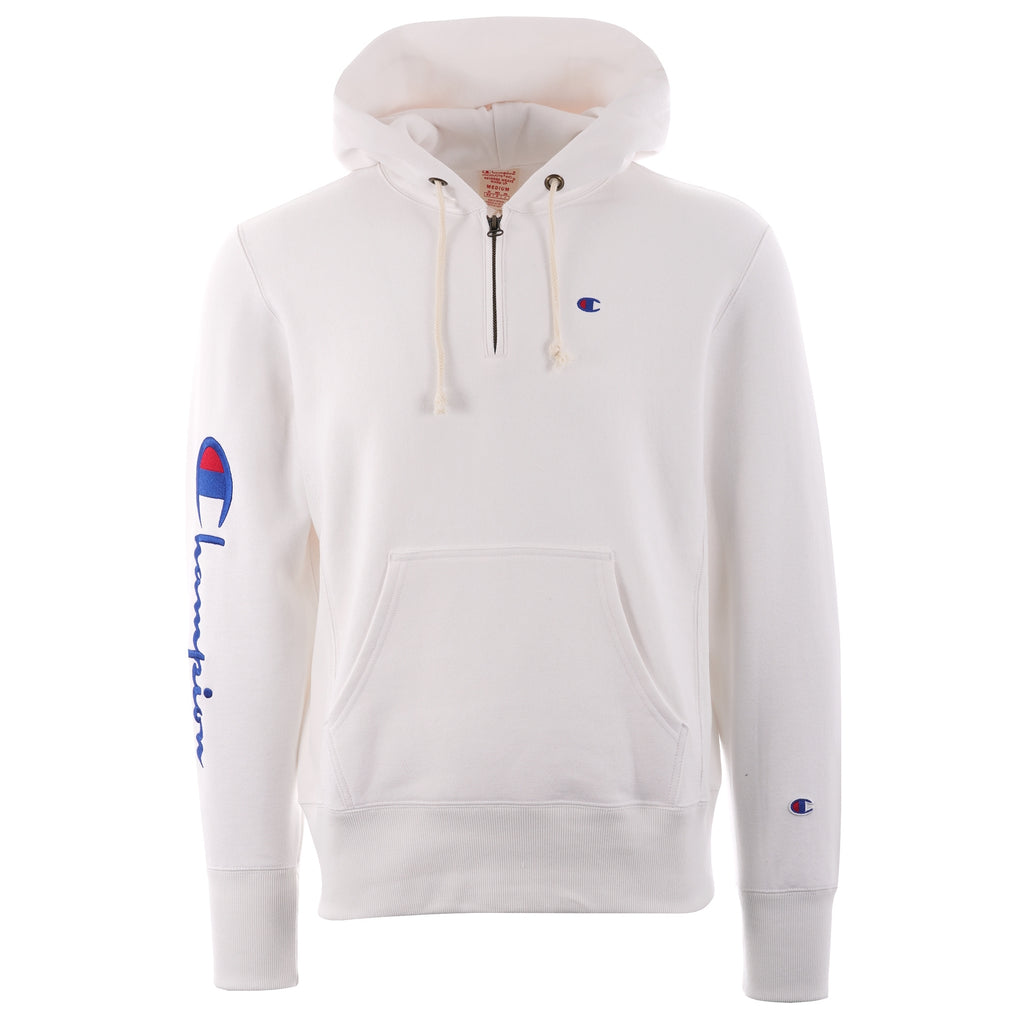 Champion Half Zip Logo Reverse Weave Hoodie - White
