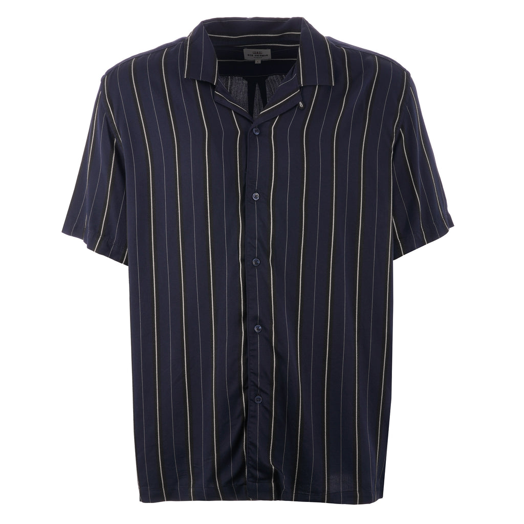 Ben Sherman Short Sleeve Satin Stripe Shirt - Navy