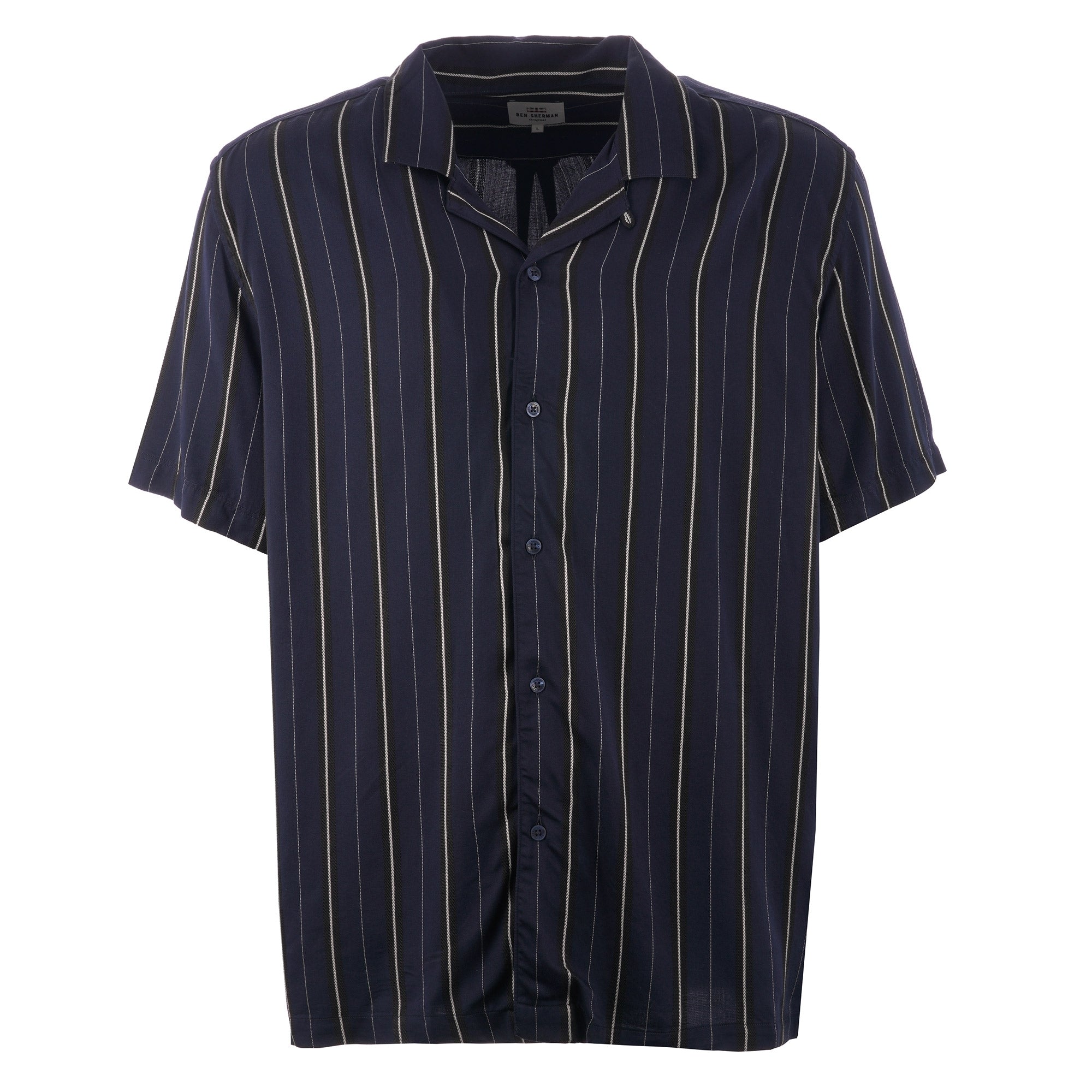 Ben Sherman Short Sleeve Satin Stripe Shirt - Navy