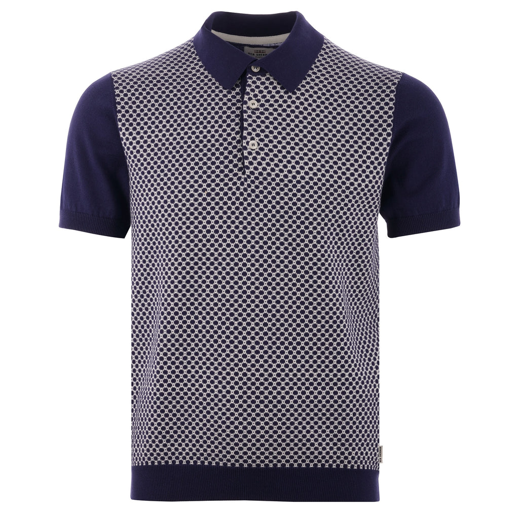 Ben Sherman Micro Geo Knit Polo Shirt - Navy