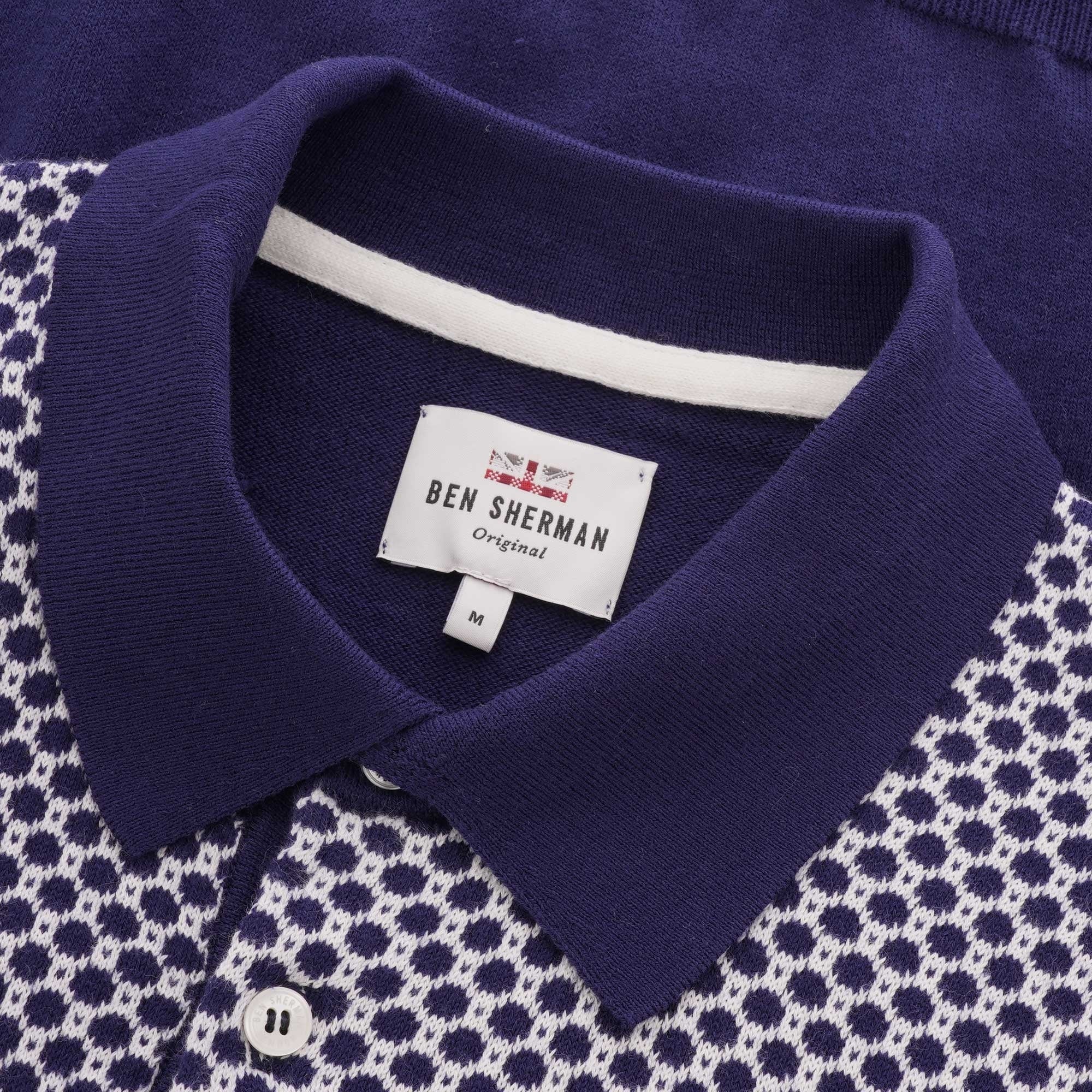 Ben Sherman Micro Geo Knit Polo Shirt - Navy
