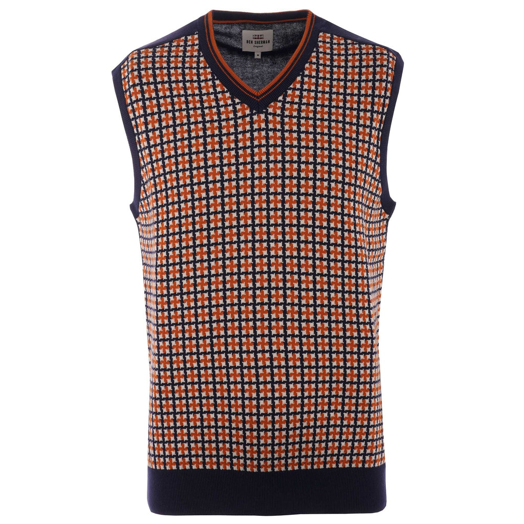 Ben Sherman Pattern Front Tank Jumper - Navy