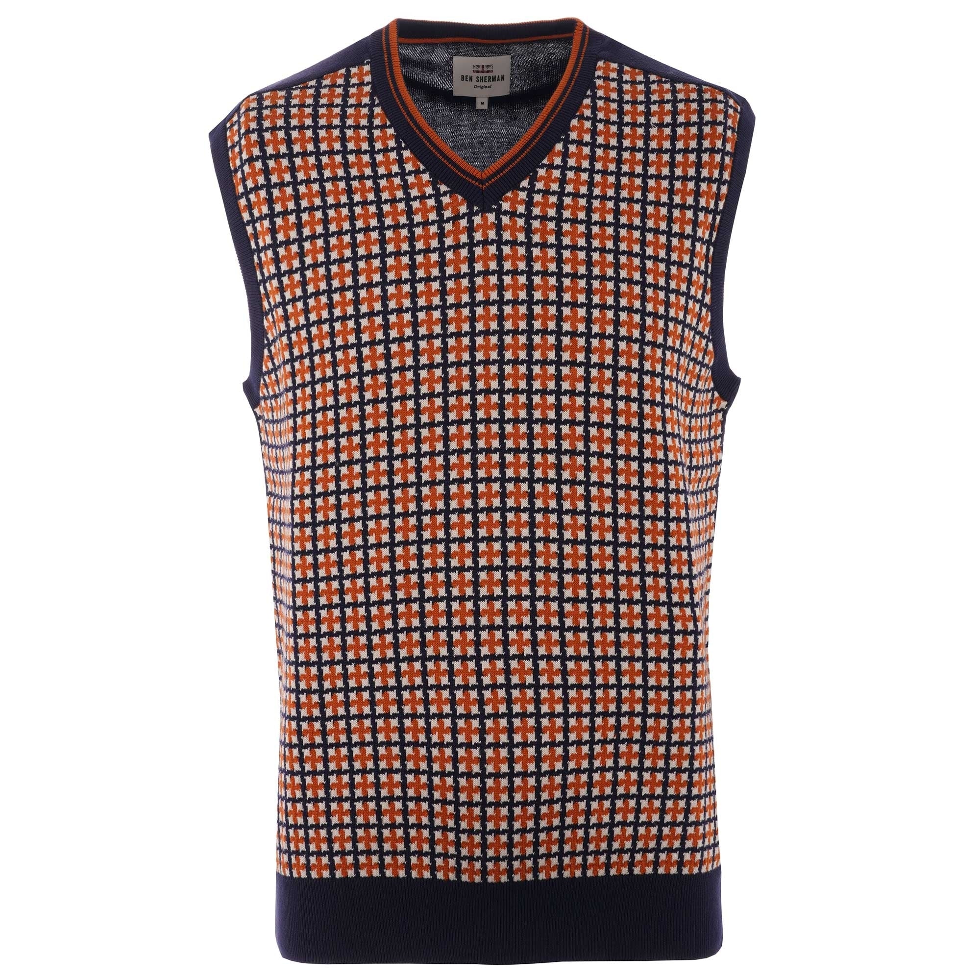 Ben Sherman Pattern Front Tank Jumper - Navy