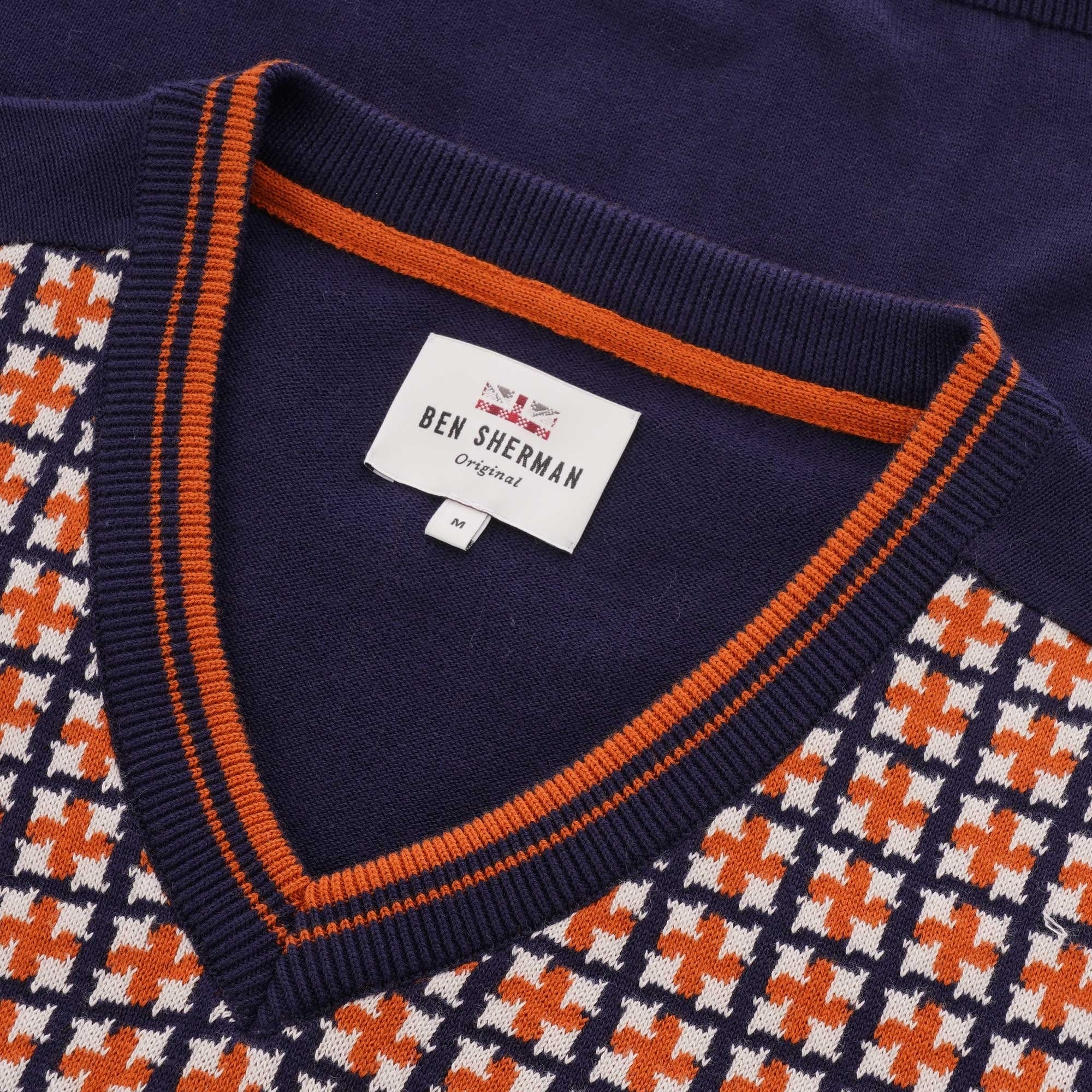 Ben Sherman Pattern Front Tank Jumper - Navy