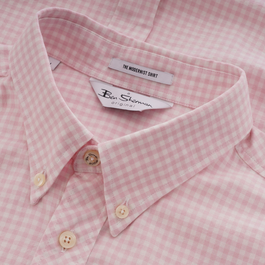 Ben Sherman Long Sleeve Mini House Gingham Shirt - Pink