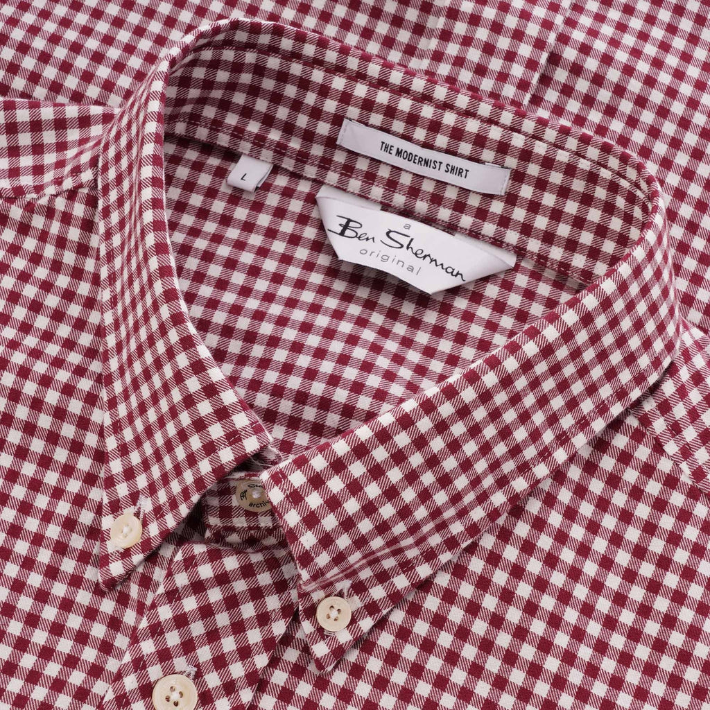 Ben Sherman Long Sleeve Mini House Gingham Shirt - Wine