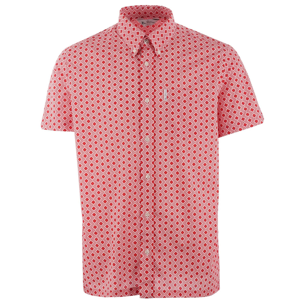 Ben Sherman Geometric Short-Sleeved Shirt - Cornell Red