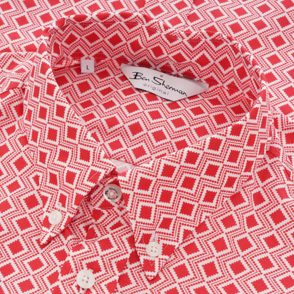 Ben Sherman Geometric Short-Sleeved Shirt - Cornell Red