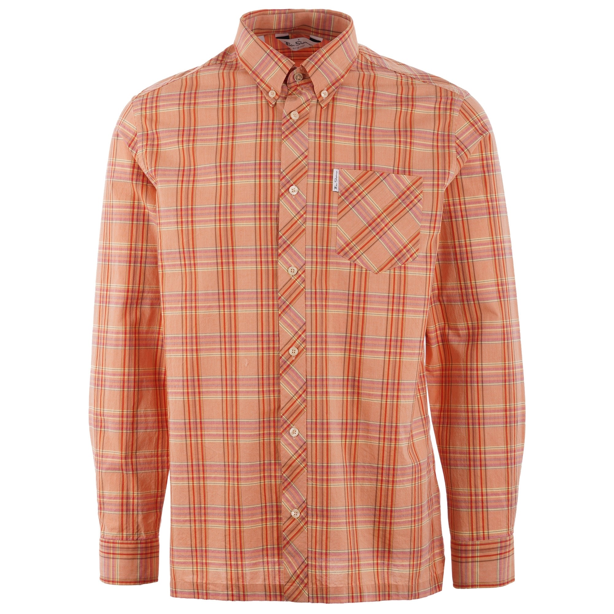 Ben Sherman Slub Stripe Check Shirt - Orange