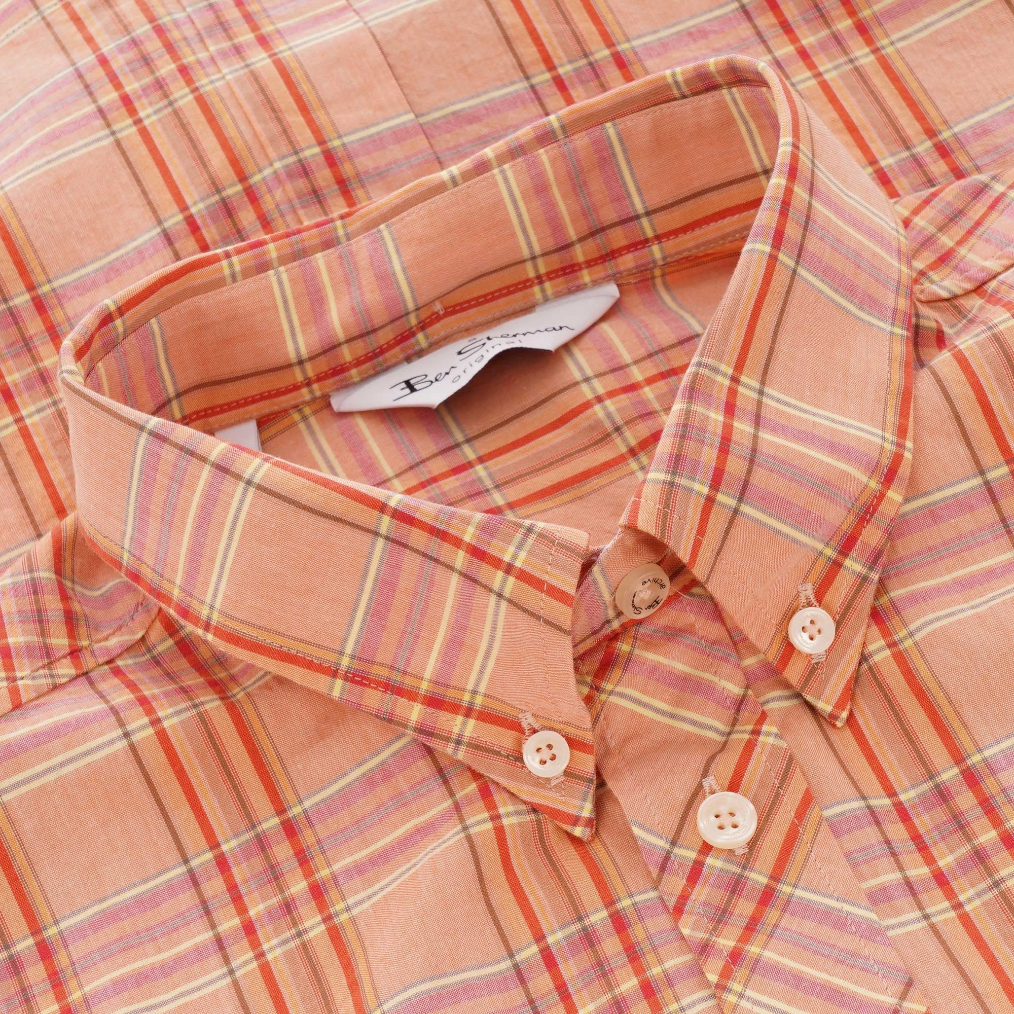 Ben Sherman Slub Stripe Check Shirt - Orange