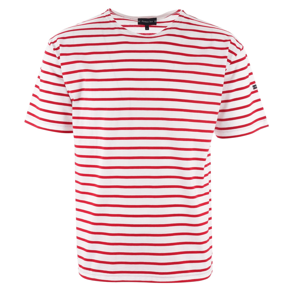 Breton Striped Mariniere T-Shirt - White & Dark Red