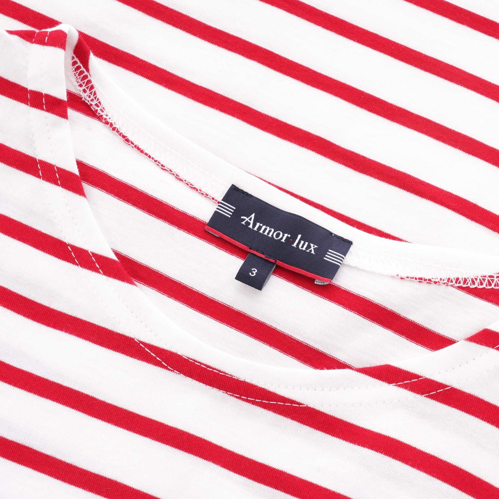 Breton Striped Mariniere T-Shirt - White & Dark Red