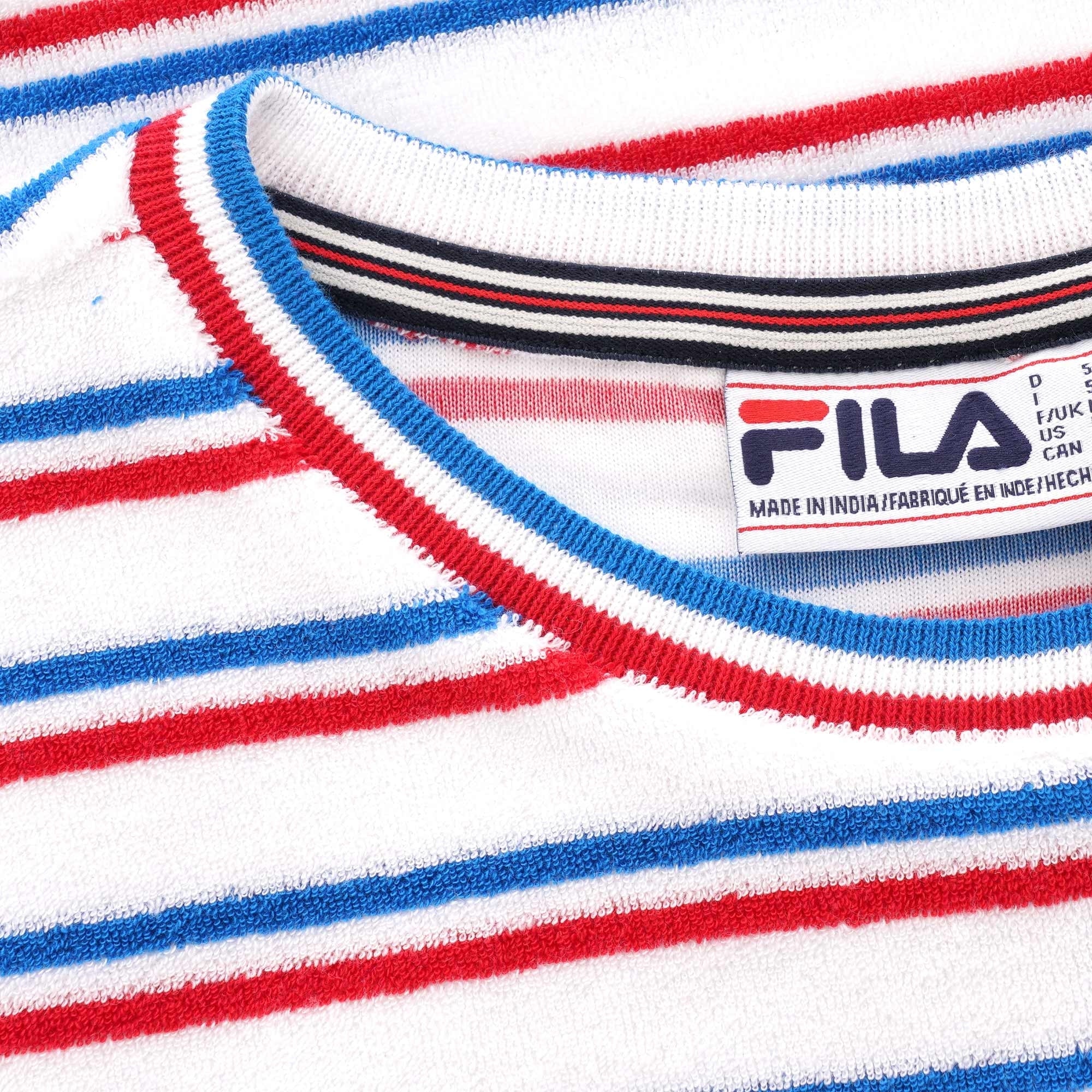 Fila Vintage Lucio Stripe Towelling T-Shirt - White, Blue & Red
