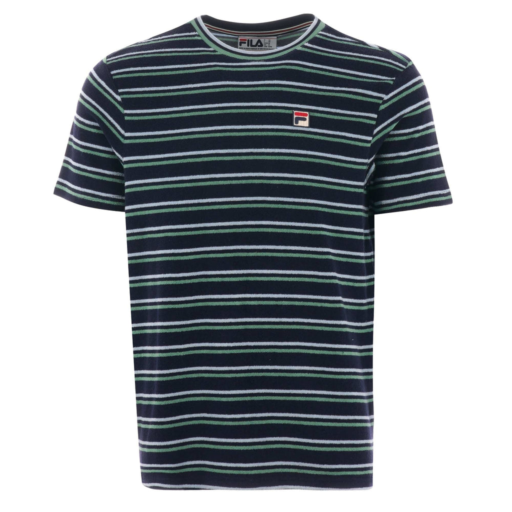Fila Vintage Lucio Stripe Towelling T-Shirt - Peacoat, Cashmere Blue & Green