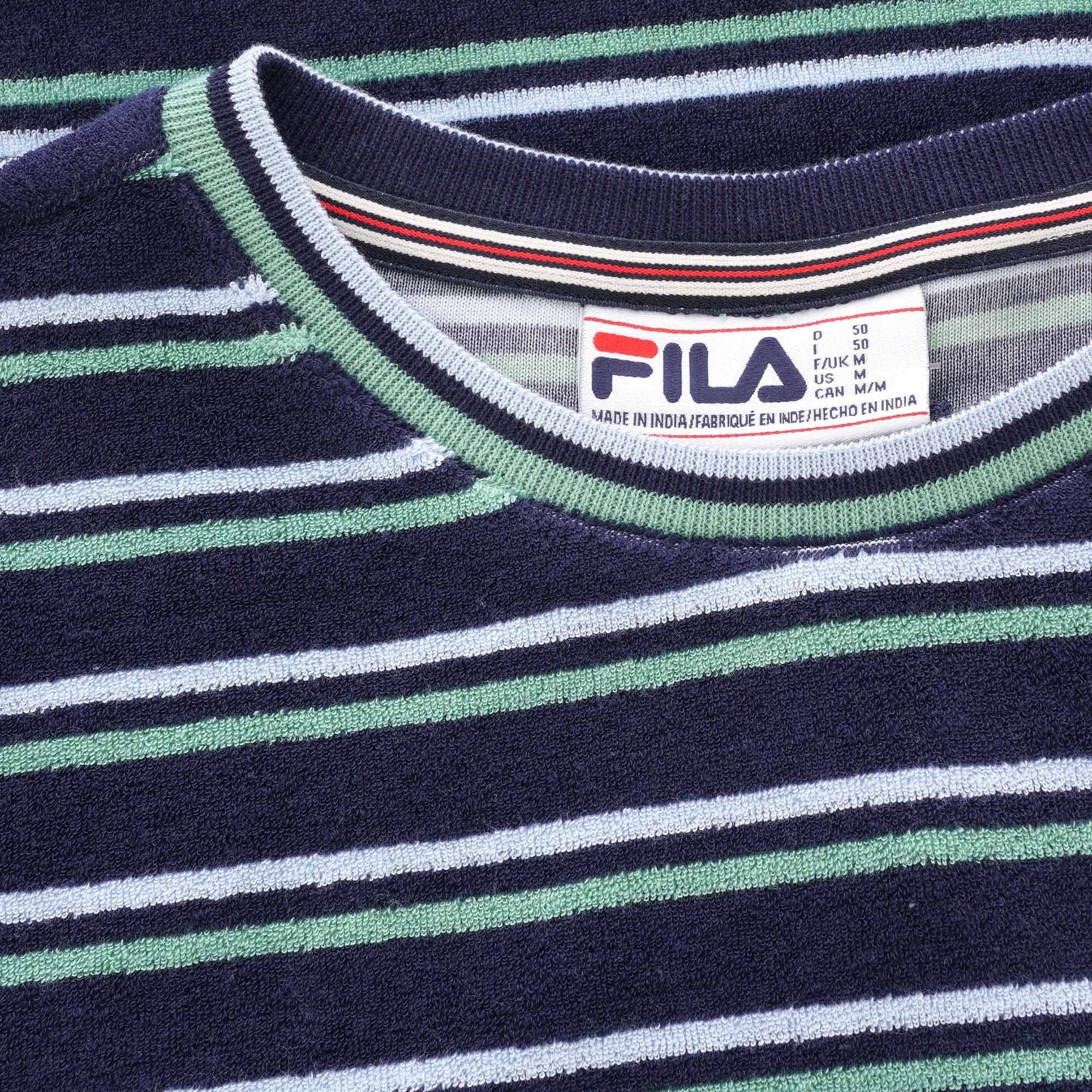 Fila Vintage Lucio Stripe Towelling T-Shirt - Peacoat, Cashmere Blue & Green