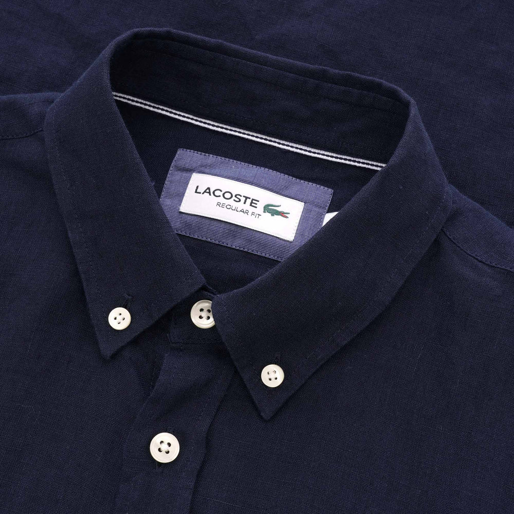 Lacoste Short Sleeve Linen Shirt - Navy