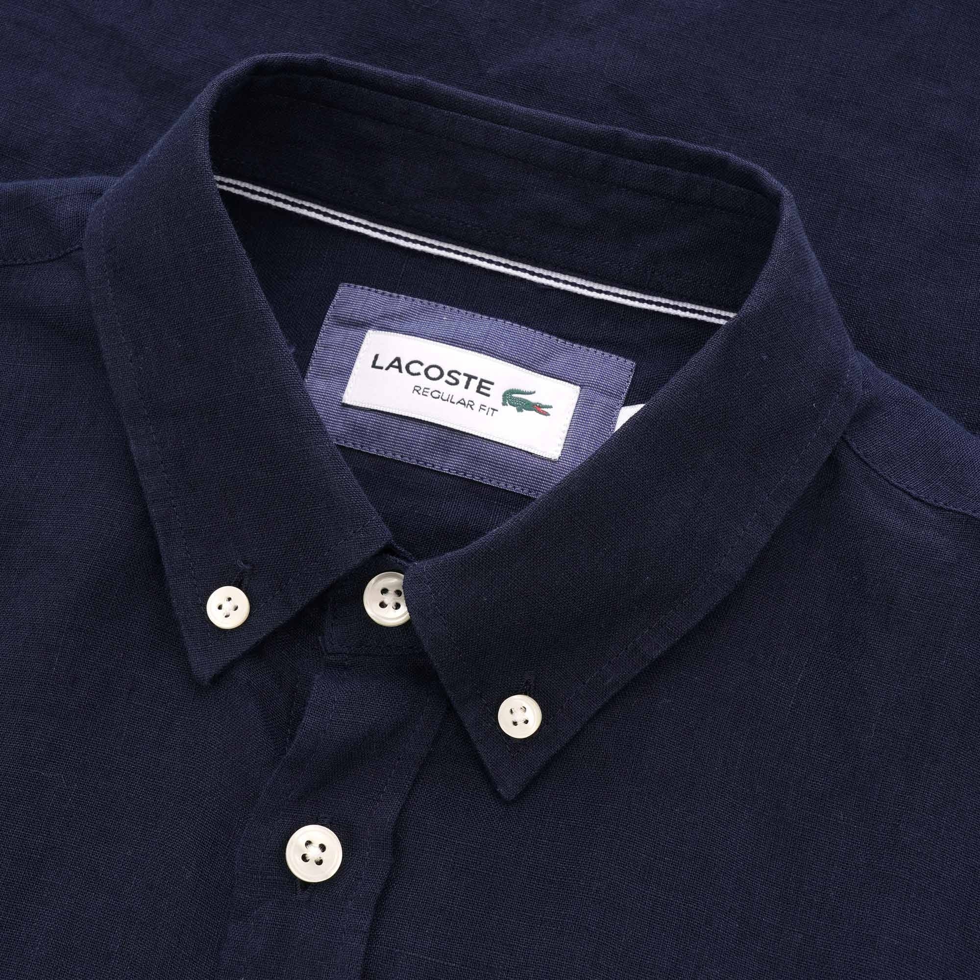 Lacoste Short Sleeve Linen Shirt - Navy