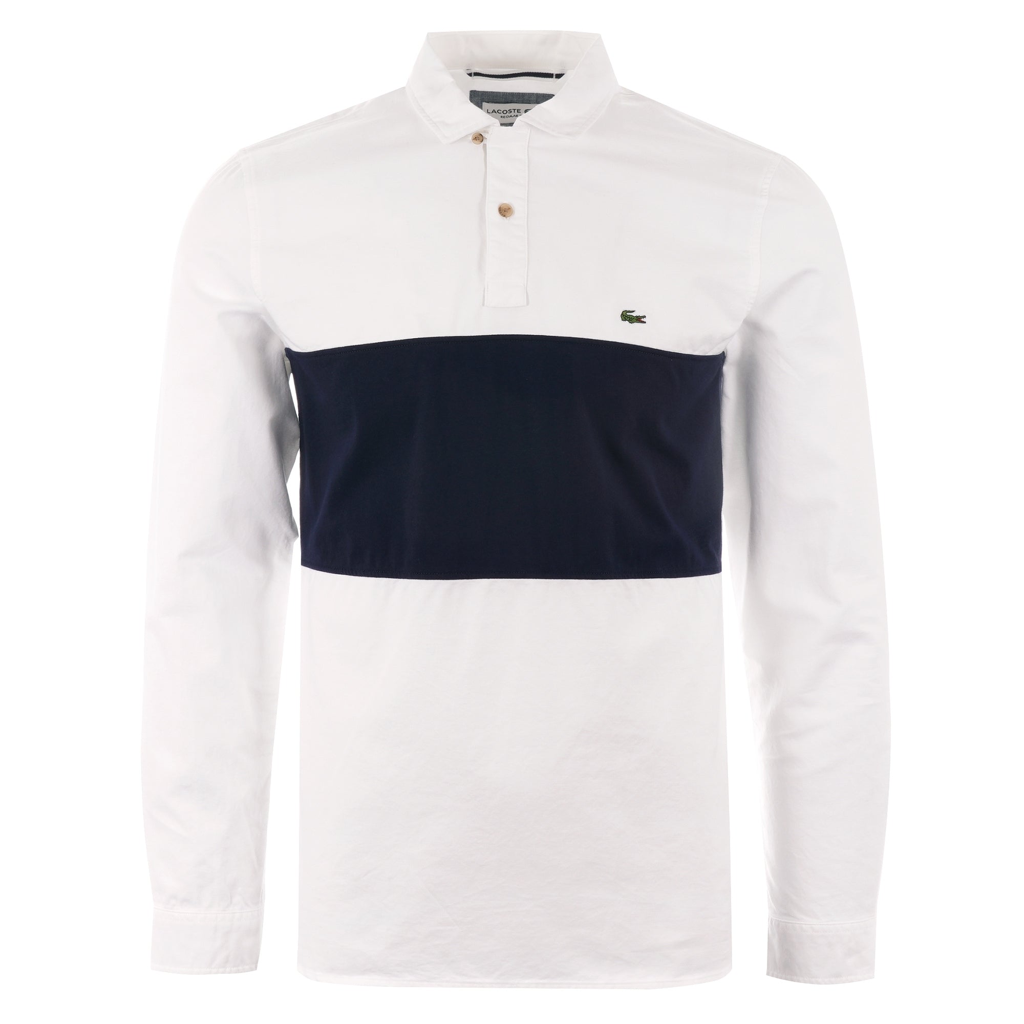 Lacoste Oxford Rugby Shirt - White & Navy