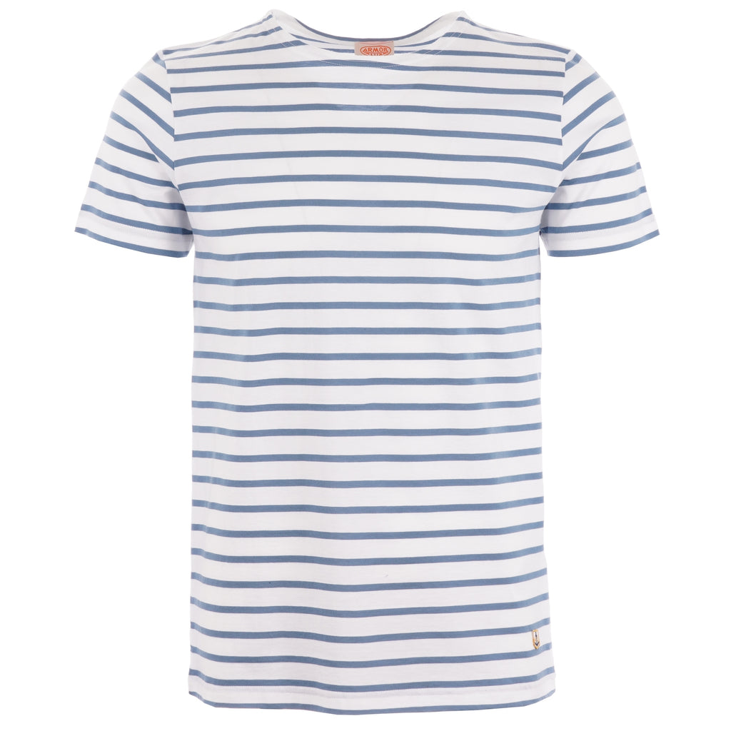 Armor Lux Breton Striped Mariniere T-Shirt - White & Moody Blue