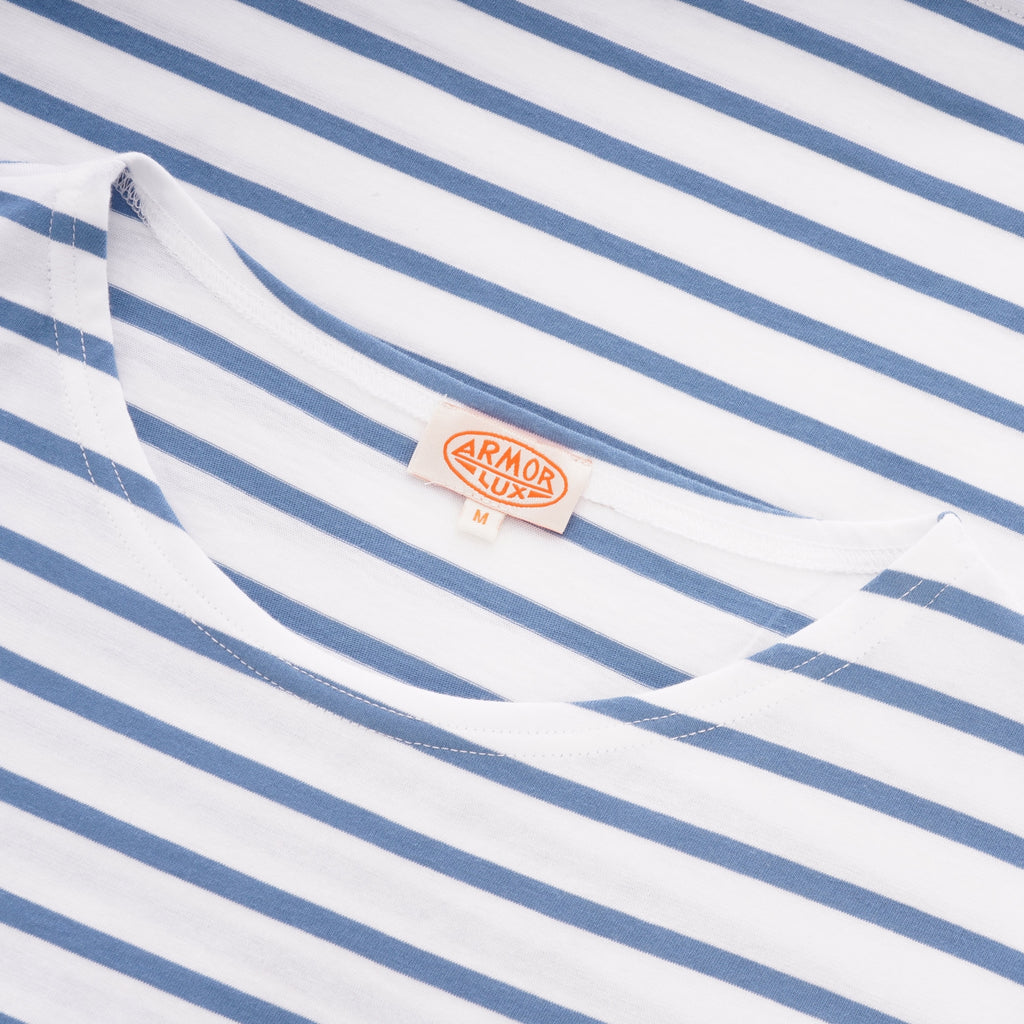 Armor Lux Breton Striped Mariniere T-Shirt - White & Moody Blue