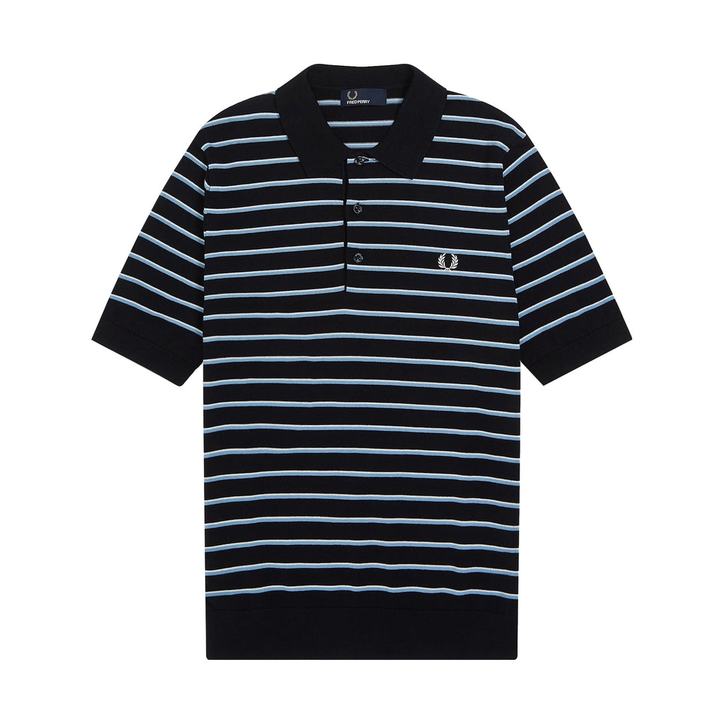 Fred Perry Fine Stripe Knitted Polo Shirt - Navy