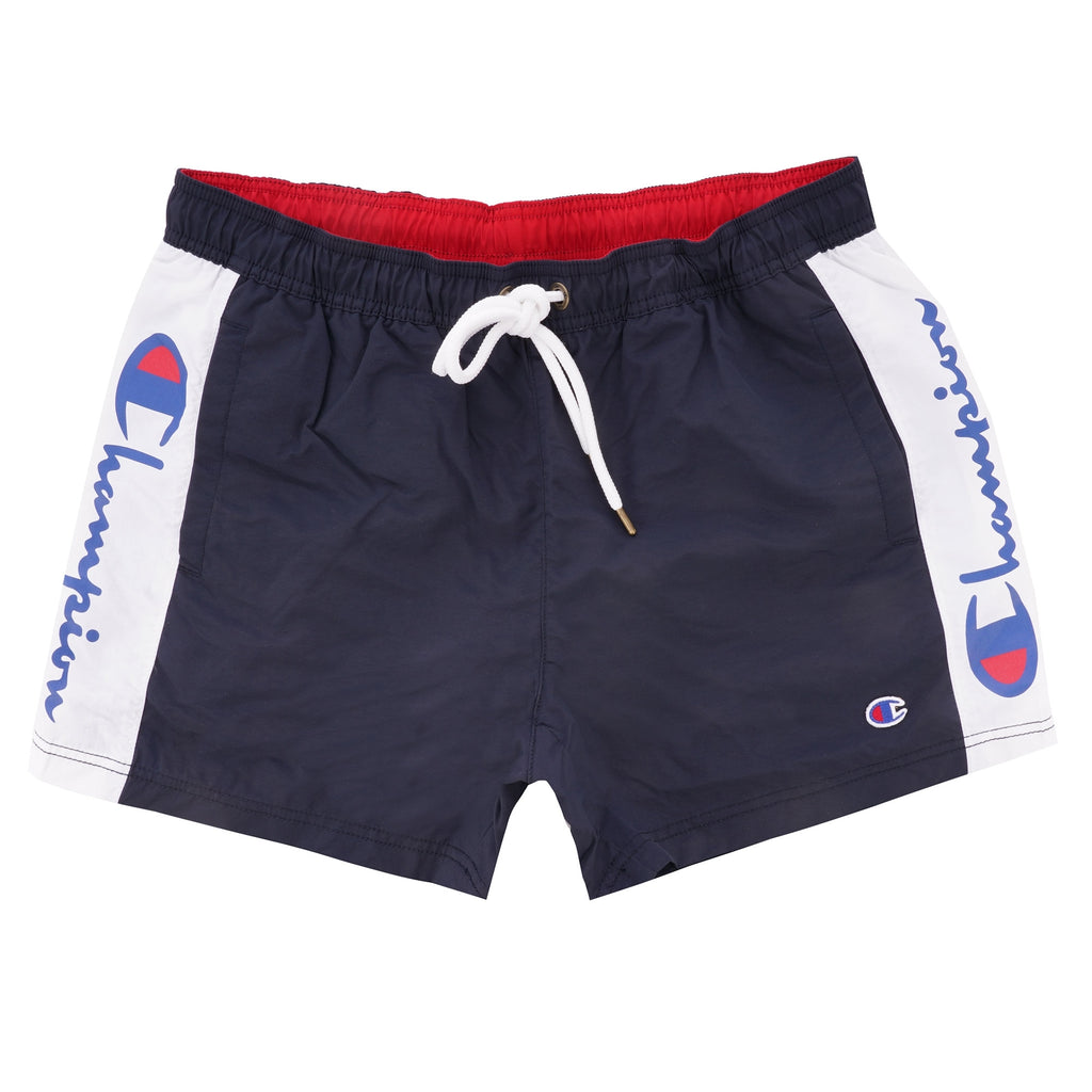 Champion Script Logo Print Panel Swim Shorts - Navy