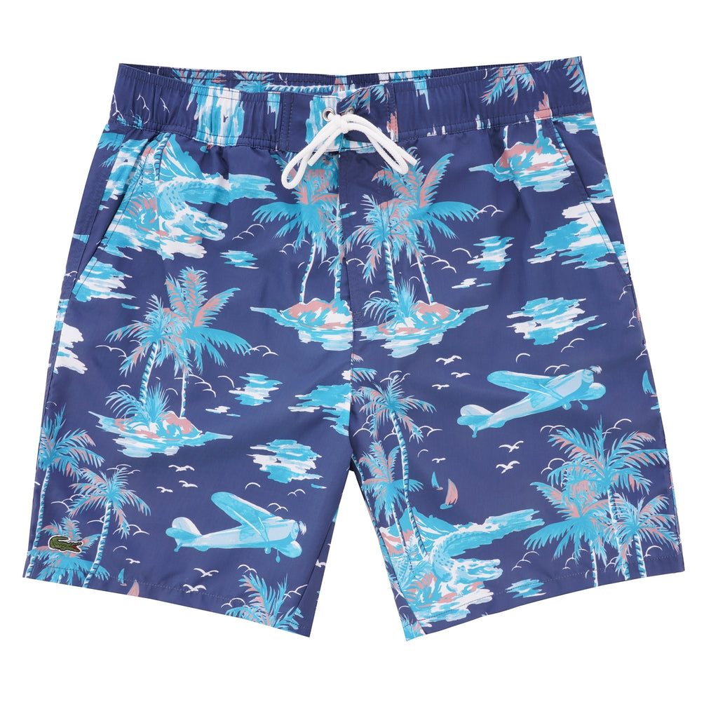 Lacoste Hawaiian Print Swim Shorts - Navy Blue