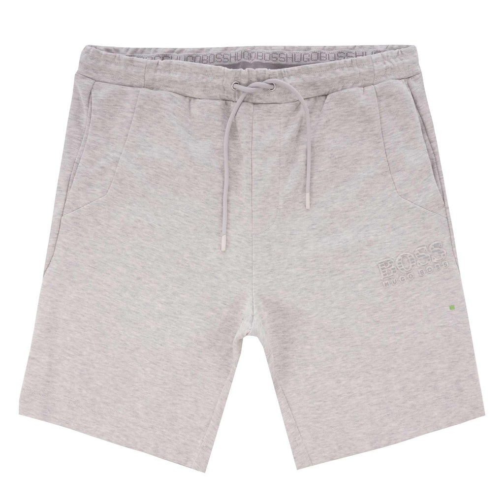 Boss Slim-fit jogging shorts in contrast fabrics with curved logo  - Grey