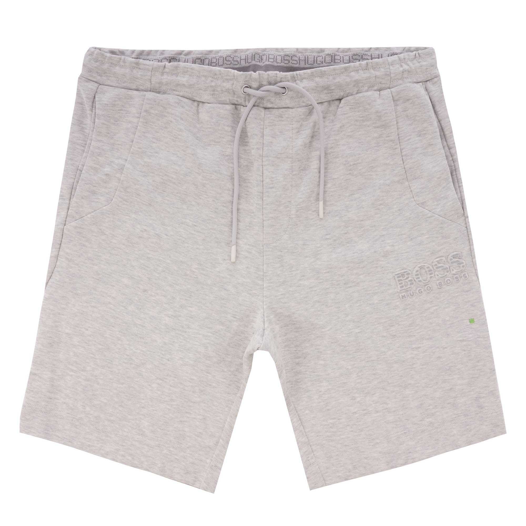 Boss Slim-fit jogging shorts in contrast fabrics with curved logo  - Grey