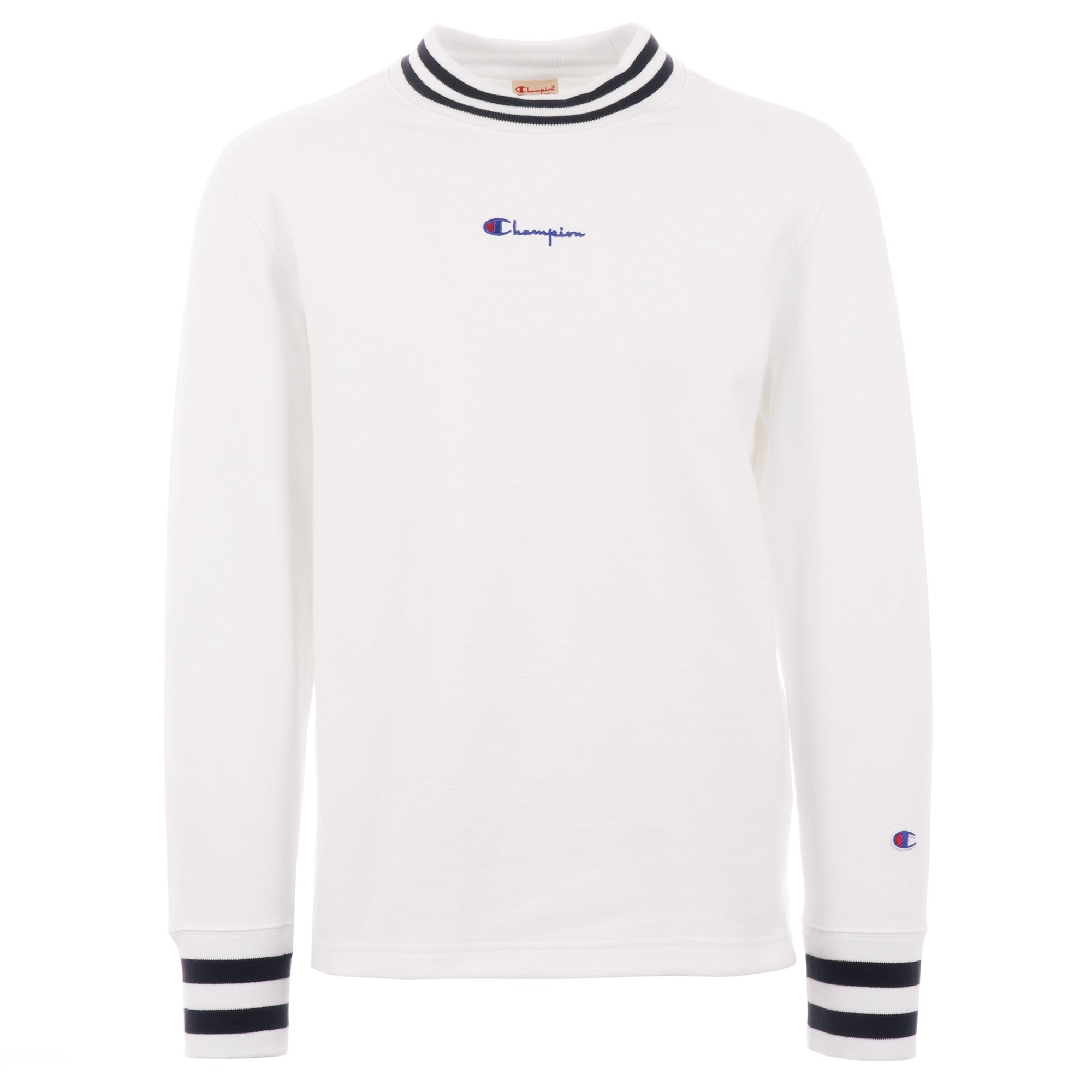 Champion Reverse Weave Striped Rib Sweatshirt - White