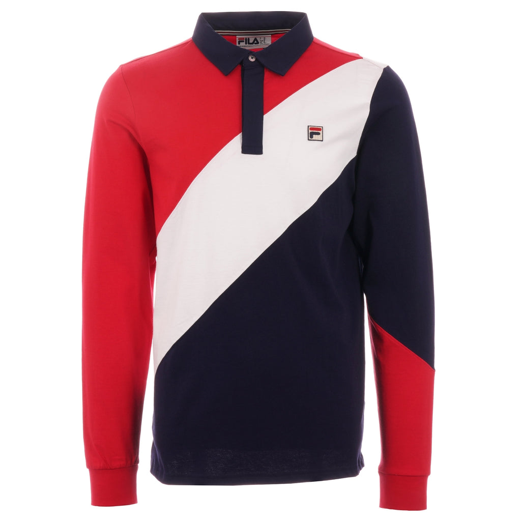 Fila Vintage Mazen Long Sleeve Polo Shirt - Peacoat, Chinese Red & White