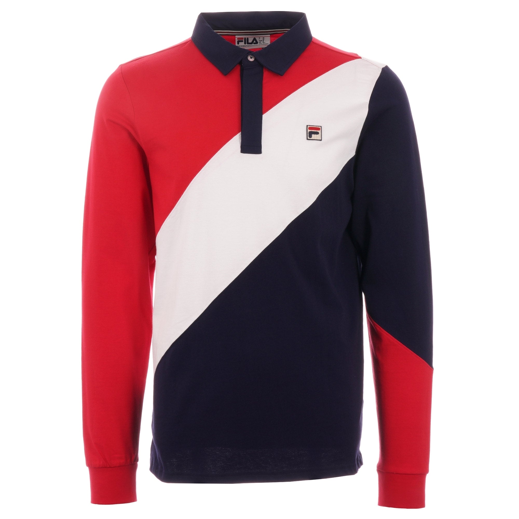 Fila Vintage Mazen Long Sleeve Polo Shirt - Peacoat, Chinese Red & White
