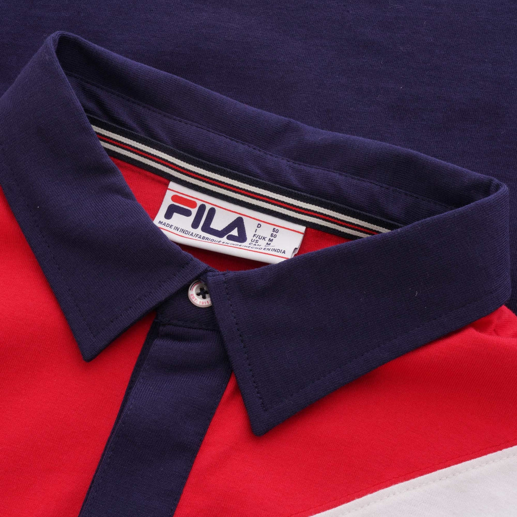 Fila Vintage Mazen Long Sleeve Polo Shirt - Peacoat, Chinese Red & White