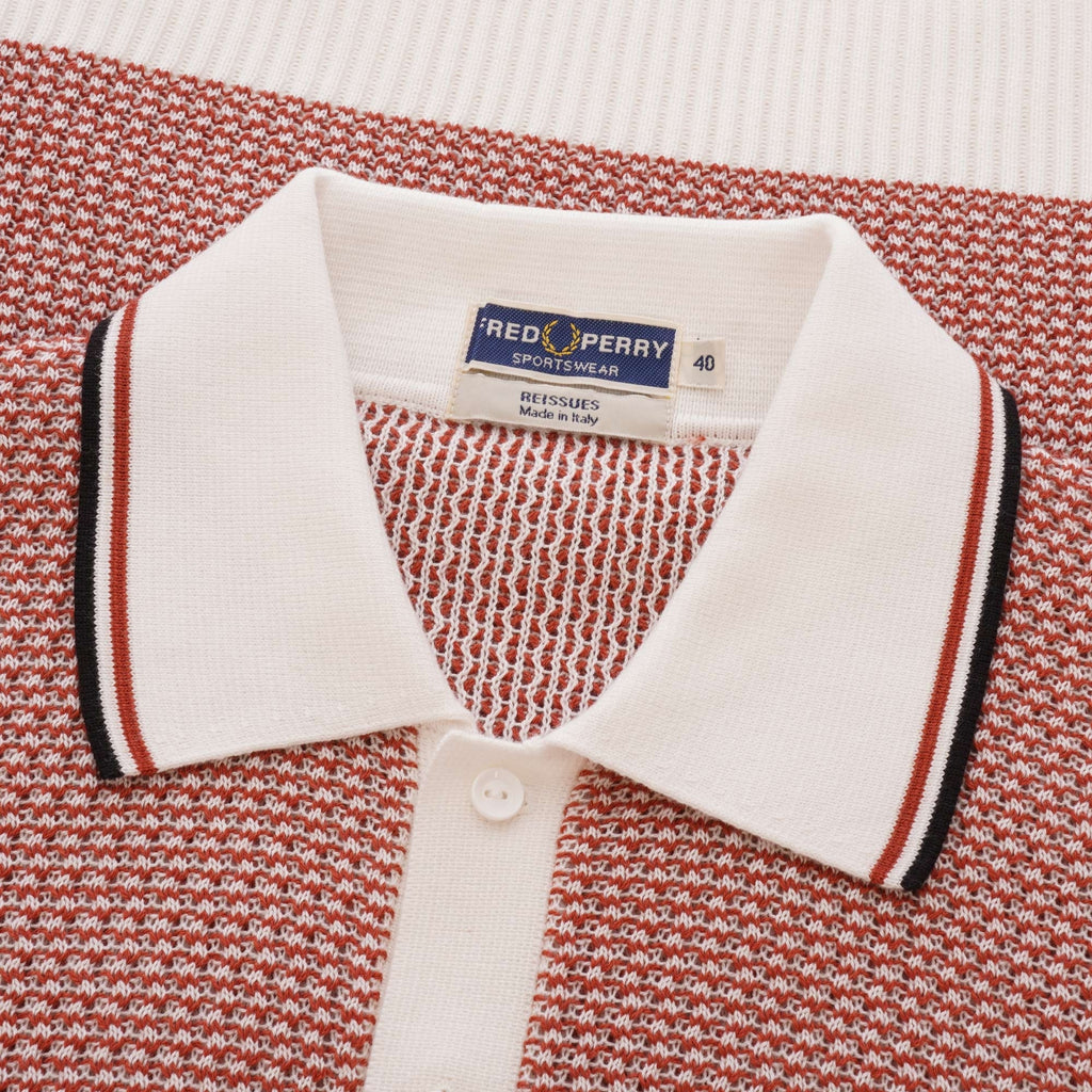 Fred Perry Reissues Two Colour Texture Knit Polo Shirt - Snow White & Paprika