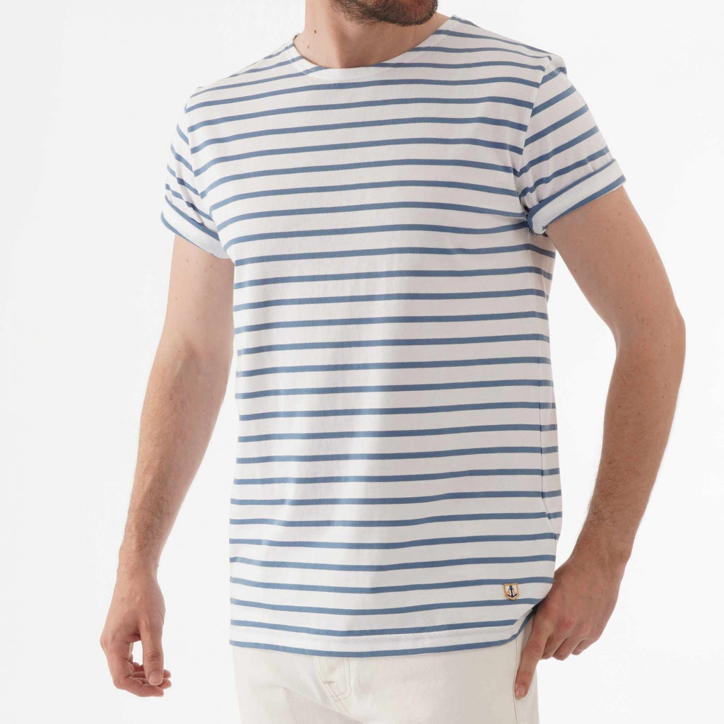 Armor Lux Breton Striped Mariniere T-Shirt - White & Moody Blue