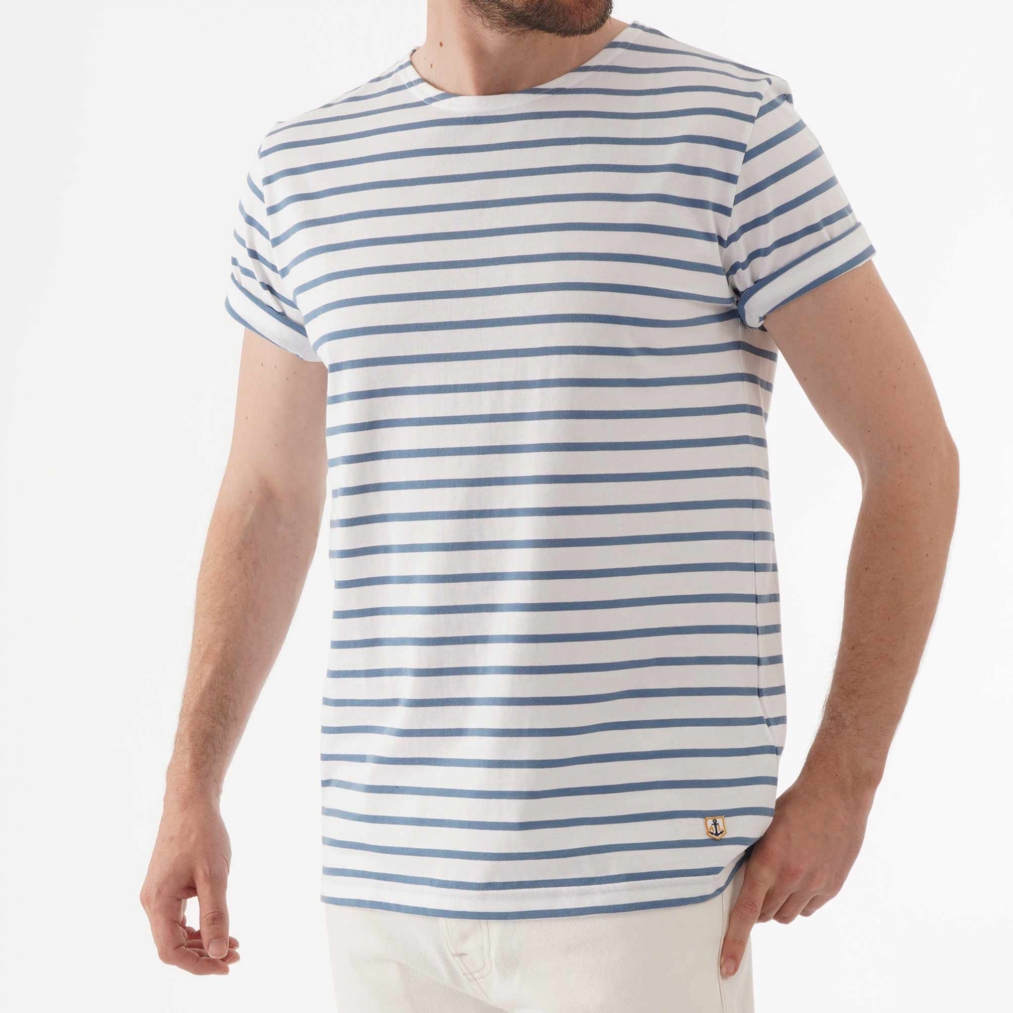 Armor Lux Breton Striped Mariniere T-Shirt - White & Moody Blue