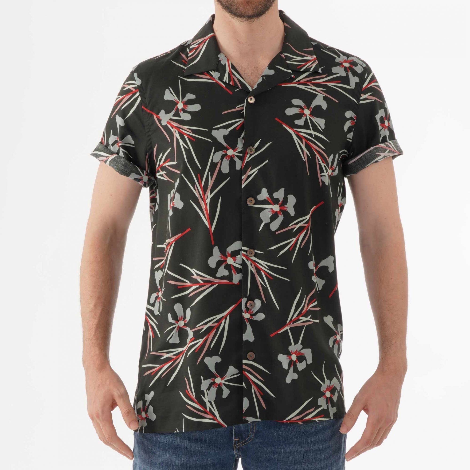 Paul Smith Floral Print Open Collar Shirt - Black
