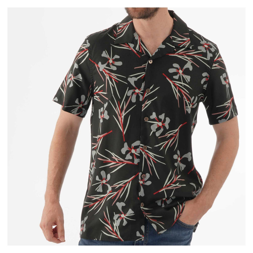 Paul Smith Floral Print Open Collar Shirt - Black