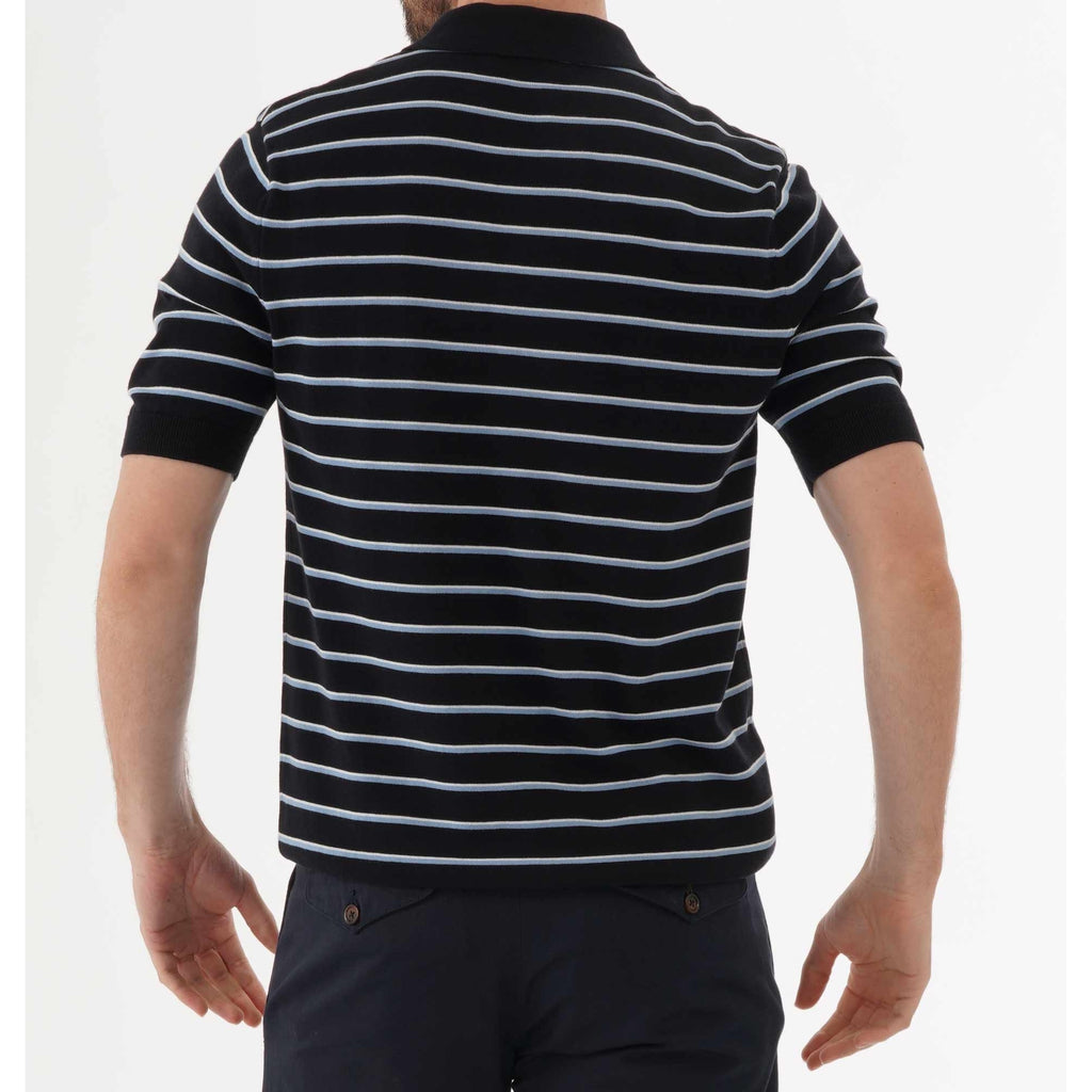 Fred Perry Fine Stripe Knitted Polo Shirt - Navy
