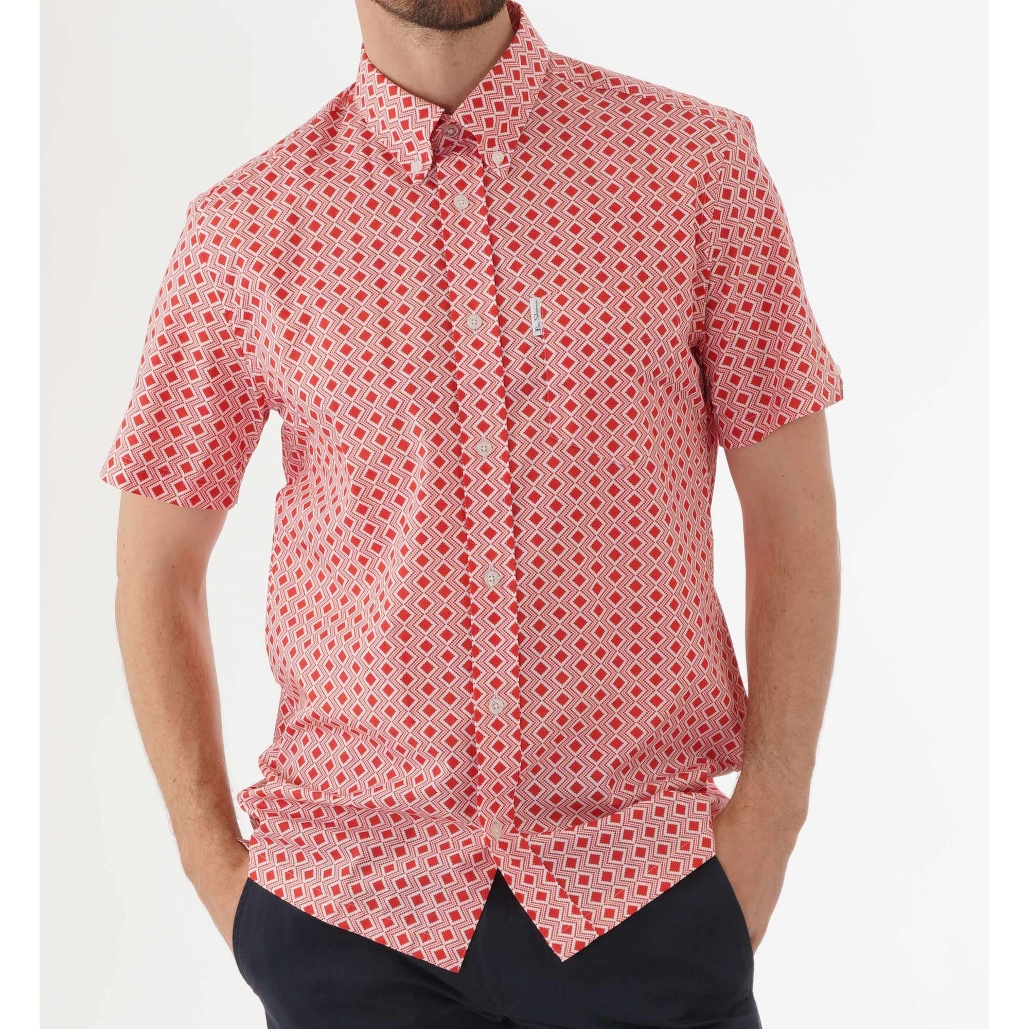 Ben Sherman Geometric Short-Sleeved Shirt - Cornell Red