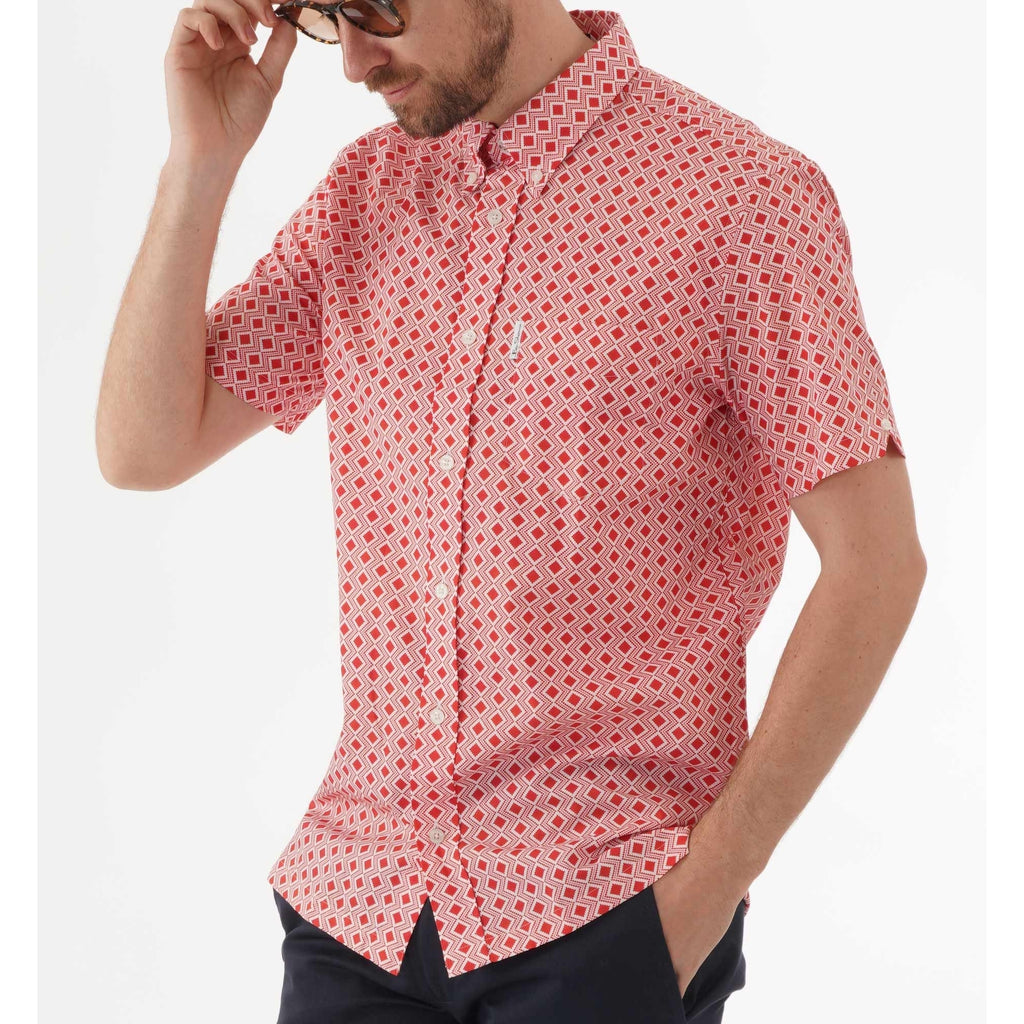 Ben Sherman Geometric Short-Sleeved Shirt - Cornell Red