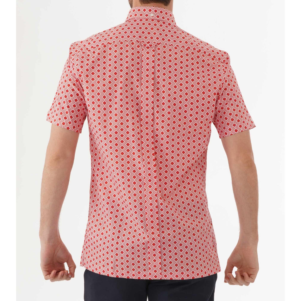 Ben Sherman Geometric Short-Sleeved Shirt - Cornell Red
