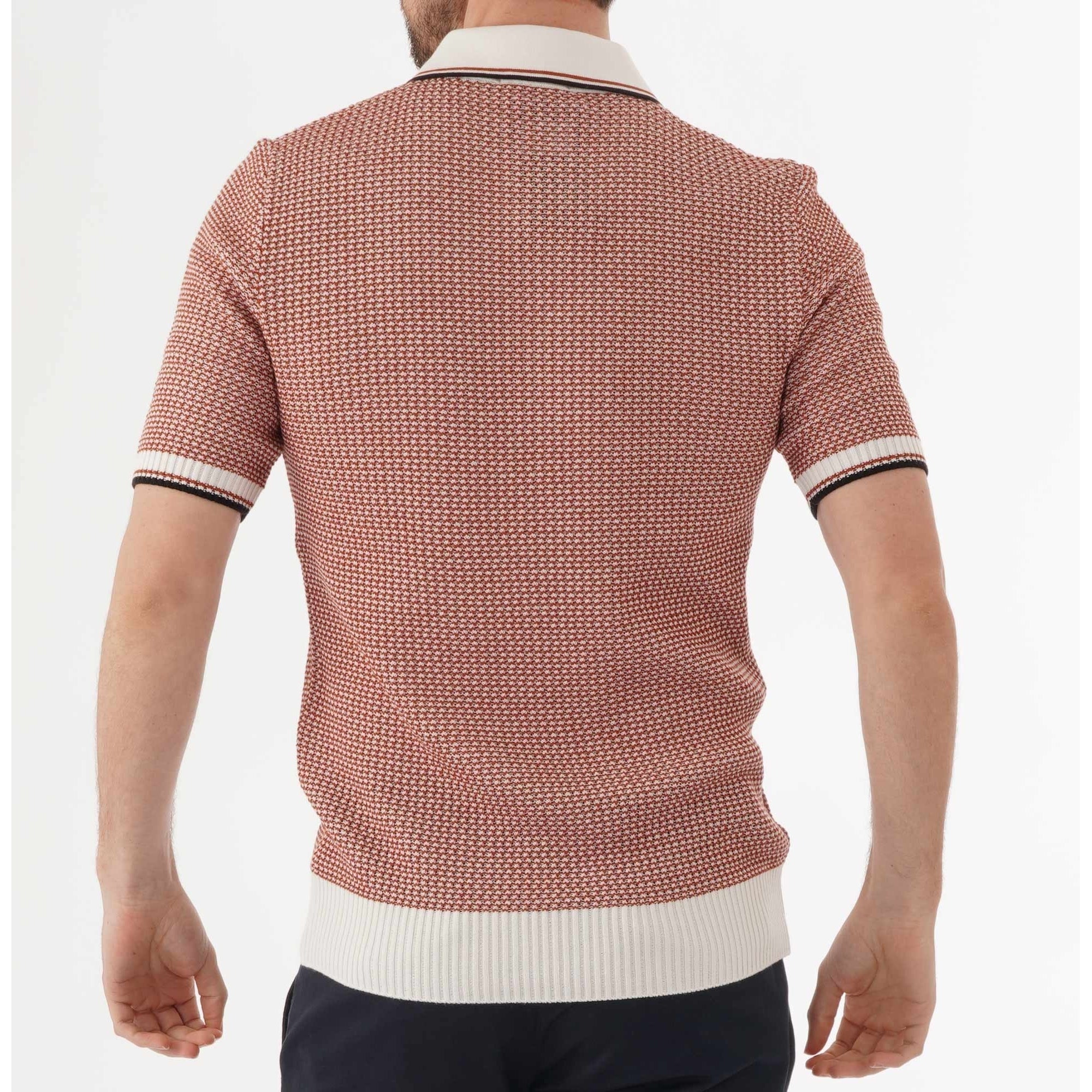 Fred Perry Reissues Two Colour Texture Knit Polo Shirt - Snow White & Paprika