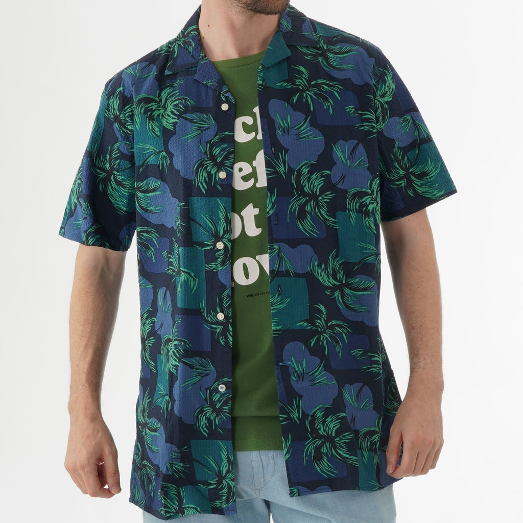 Tommy Hilfiger Palm Tree Print Open Collar Shirt - Night Sky