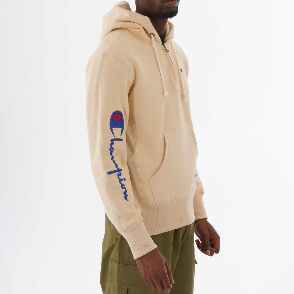 Champion Half Zip Logo Reverse Weave Hoodie - Butter