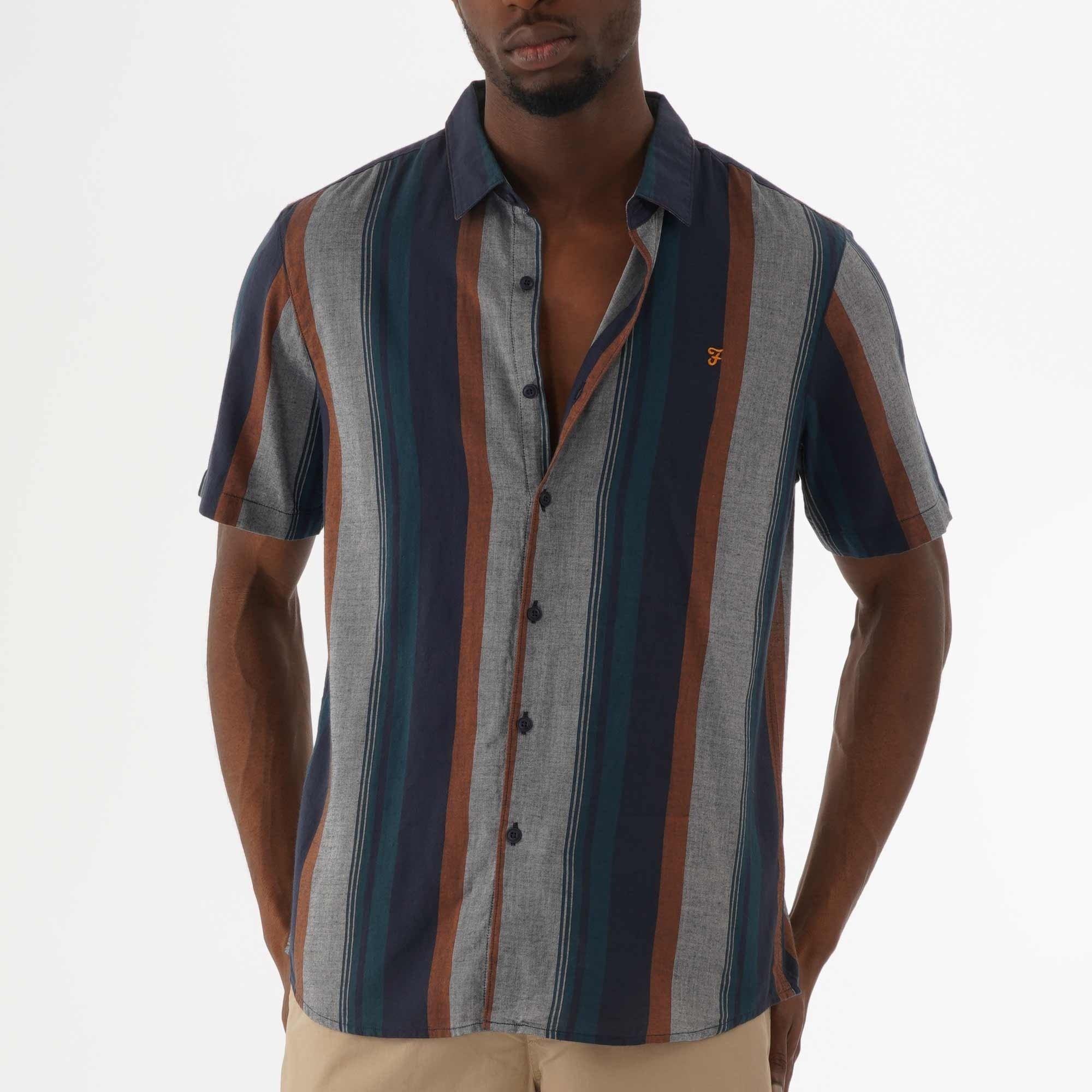 Farah Archive Donnally SS Stripe Shirt - Blue Star
